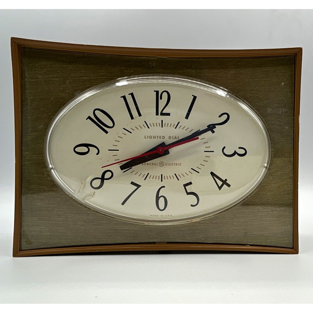 Vintage GE 2130KA Lighted Dial Electric Clock Oval MCM Retro WORKING _ USA made